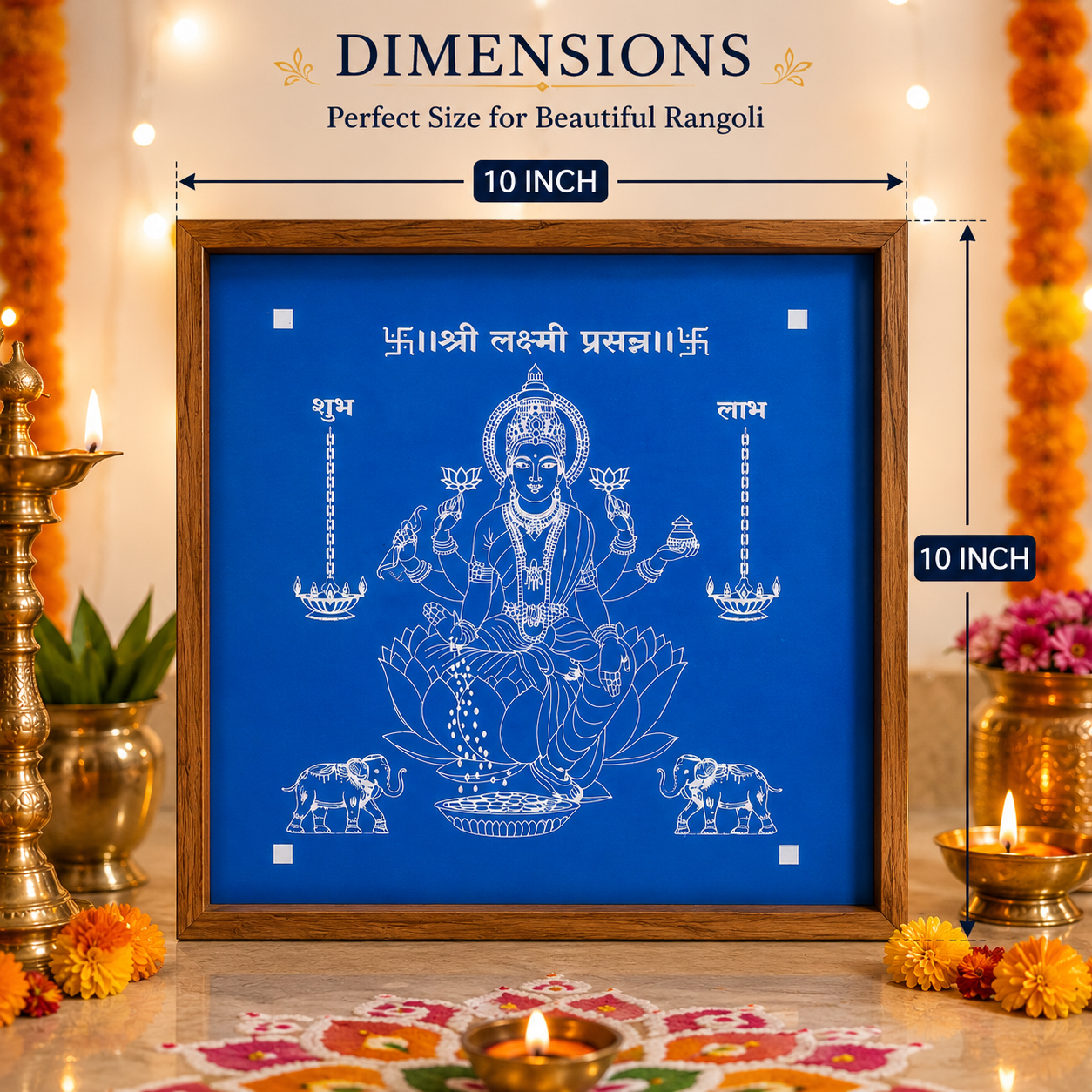 Lakshmi Prasanna Rangoli Stencil | Gaj Lakshmi Pooja Kolam Stencil for Diwali | 10x10 Inch - Image 2