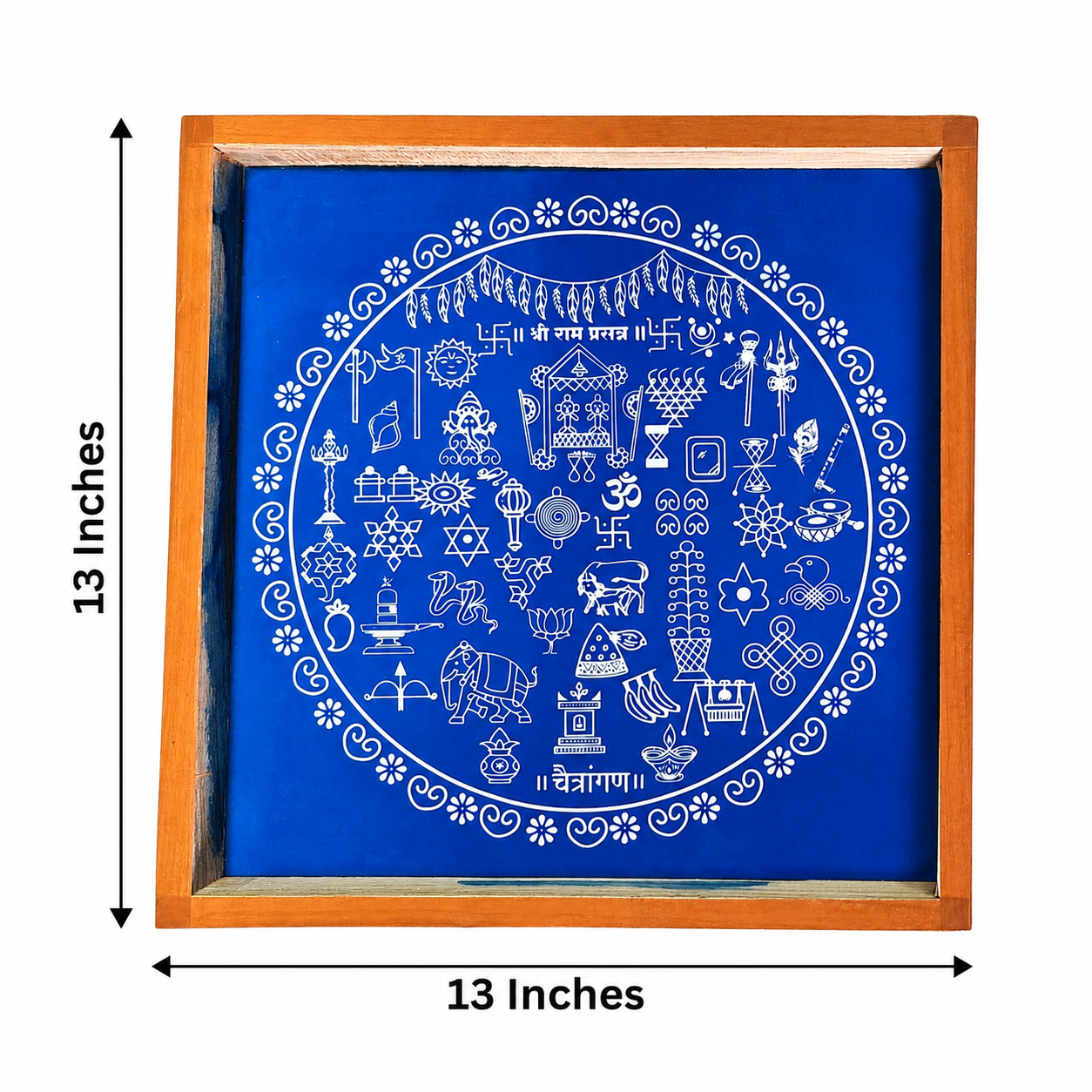 Chaitrangan Big Rangoli Design Wooden Rangoli (13x13 Inches) - Image 3