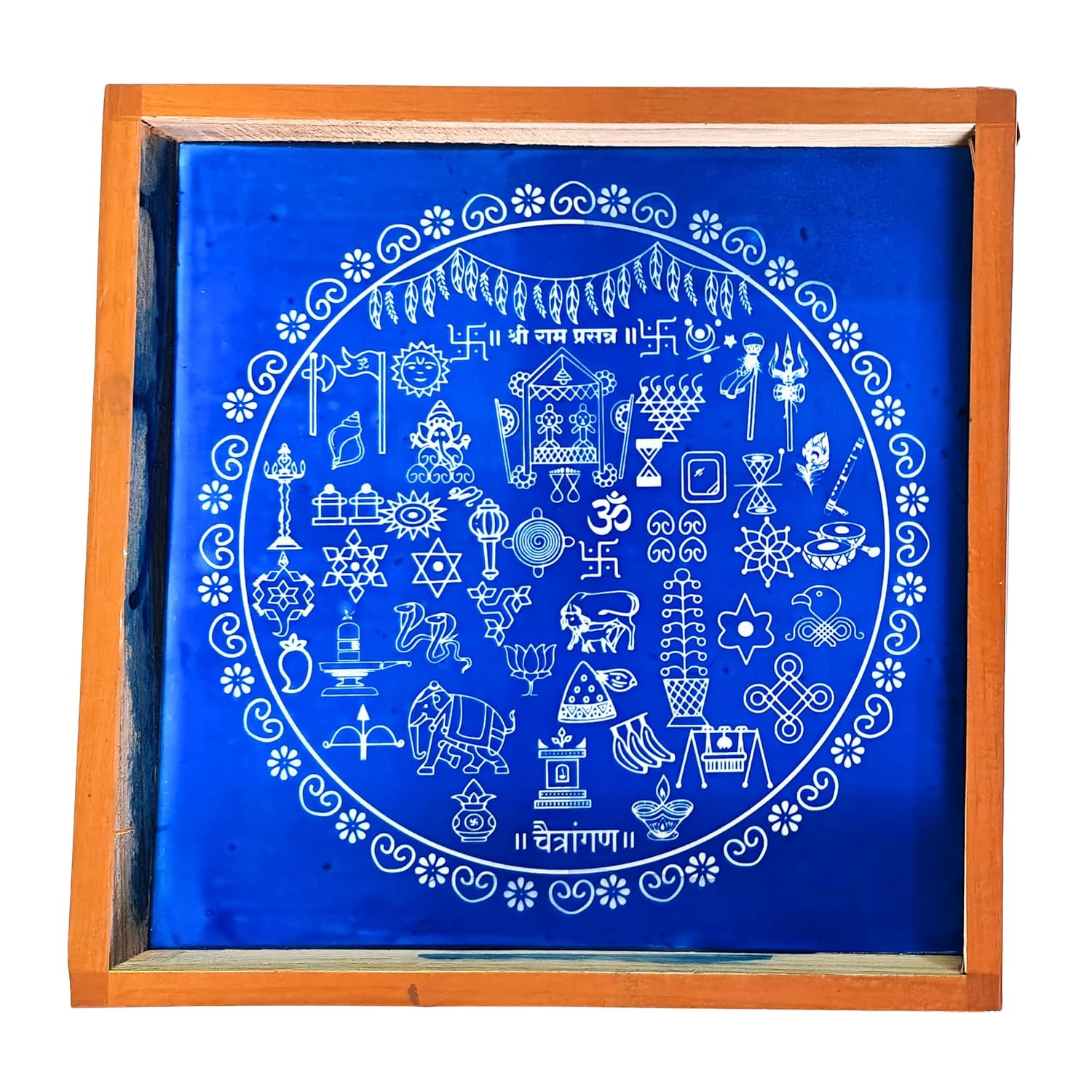 Chaitrangan Big Rangoli Design Wooden Rangoli (13x13 Inches) - Image 2