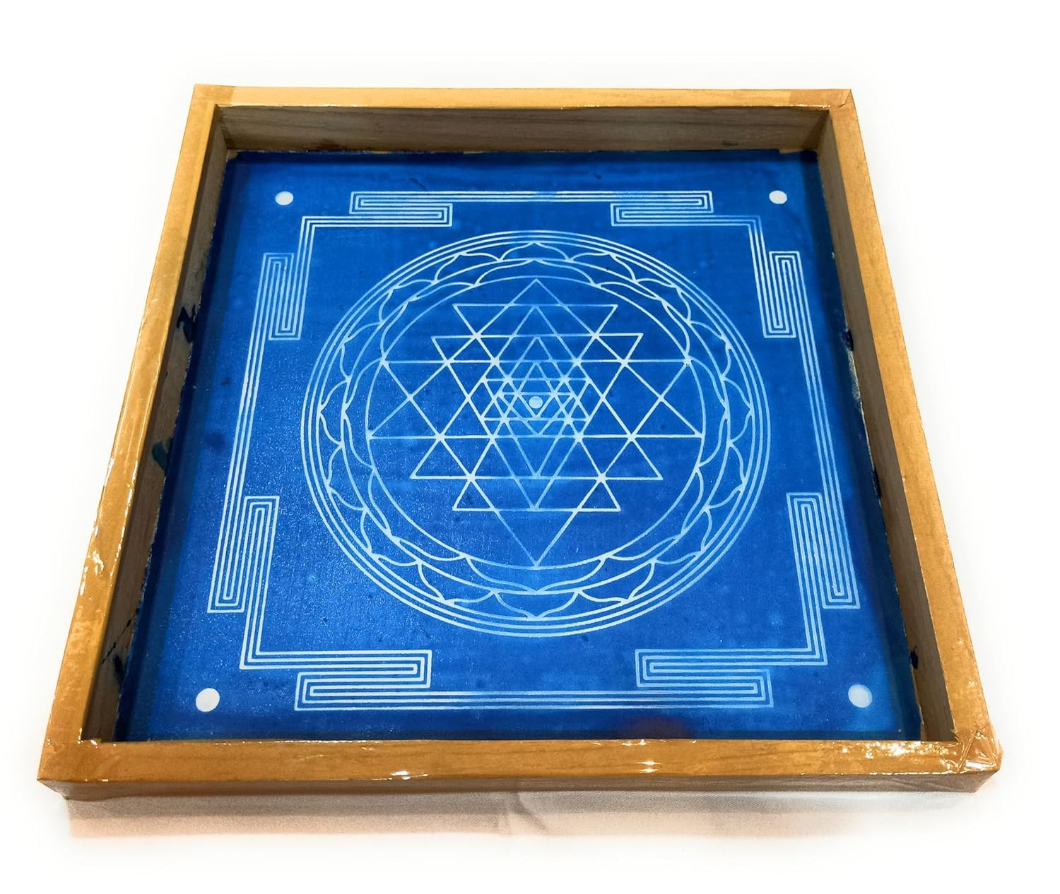 Charged Sri Yantra Kolam Rangoli Stencil Wooden, Rangoli Sacha Wooden, 1 Piece (10x10 Inches)