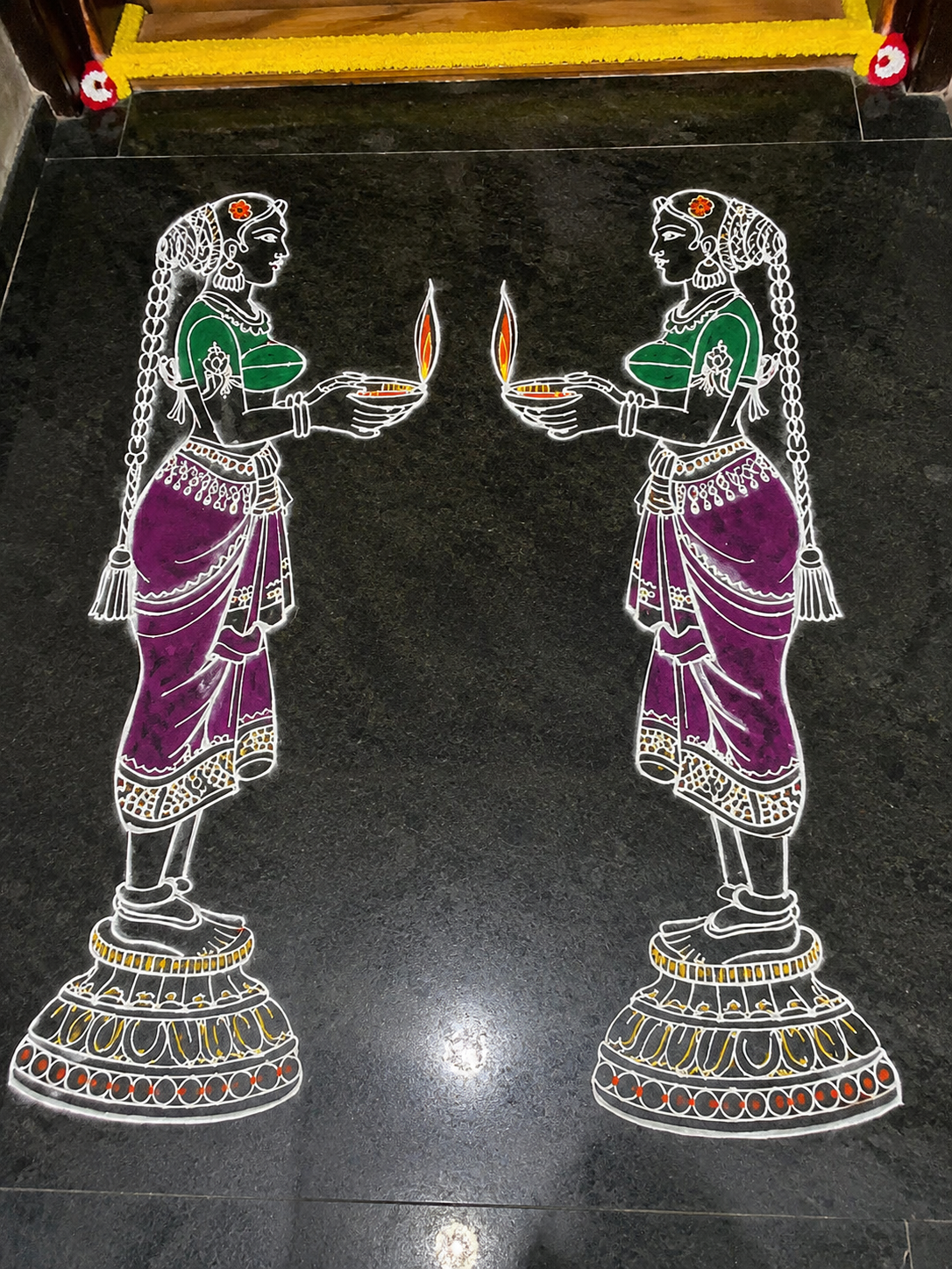 Deep Lakshmi Lady Pair Design Rangoli Sacha (12 x 5 Inch each) Set of 2 - Image 3