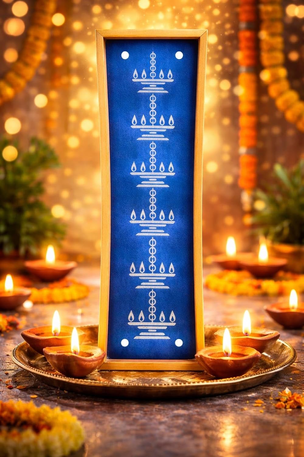 Hanging Diya Border Rangoli Stencil Wooden, Rangoli Sacha Wooden, 1 Piece (17x5 Inches) Rigid Make | Hanging Lamp Rangoli Border | Hanging Deepam Border Rangoli Stencil