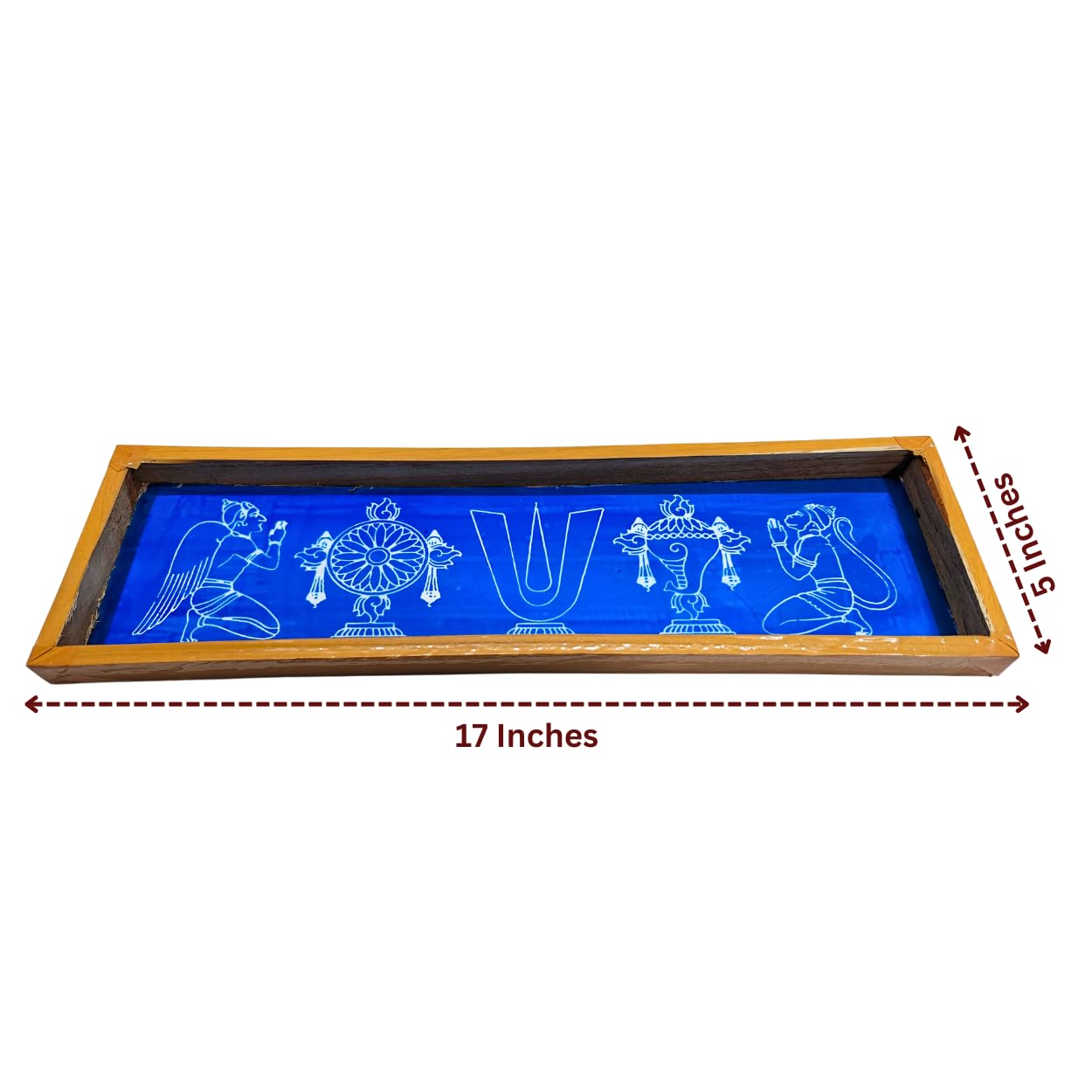 Hanuman Garud Chakra Wooden Rangoli Stencil (17x5 inches) | Pragat Wooden Vaishnav Namam Rangoli Stencil | Vishnu Tilak, Garuda, Sudarshan Chakra, Shankh & Hanuman Design | Reusable Cloth Rangoli Maker for Tirupati Balaji, Diwali, Temple & Pooja Decoration - Image 2