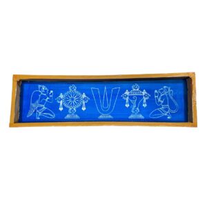 Hanuman Garud Chakra Wooden Rangoli Stencil (17x5 inches) | Pragat Wooden Vaishnav Namam Rangoli Stencil | Vishnu Tilak, Garuda, Sudarshan Chakra, Shankh & Hanuman Design | Reusable Cloth Rangoli Maker for Tirupati Balaji, Diwali, Temple & Pooja Decoration