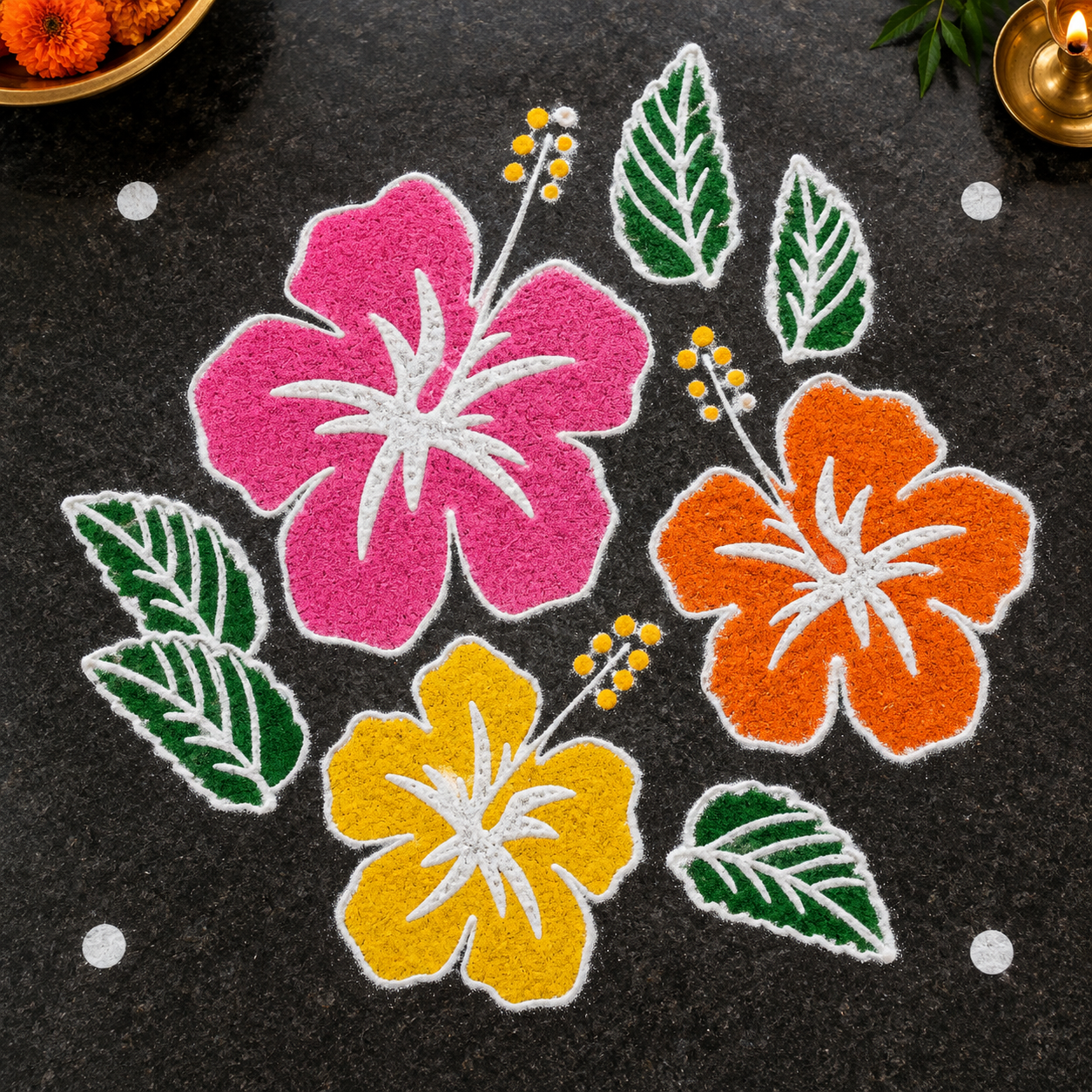 Hibiscus Flower Rangoli Design (10 x 10 Inch) - Image 2