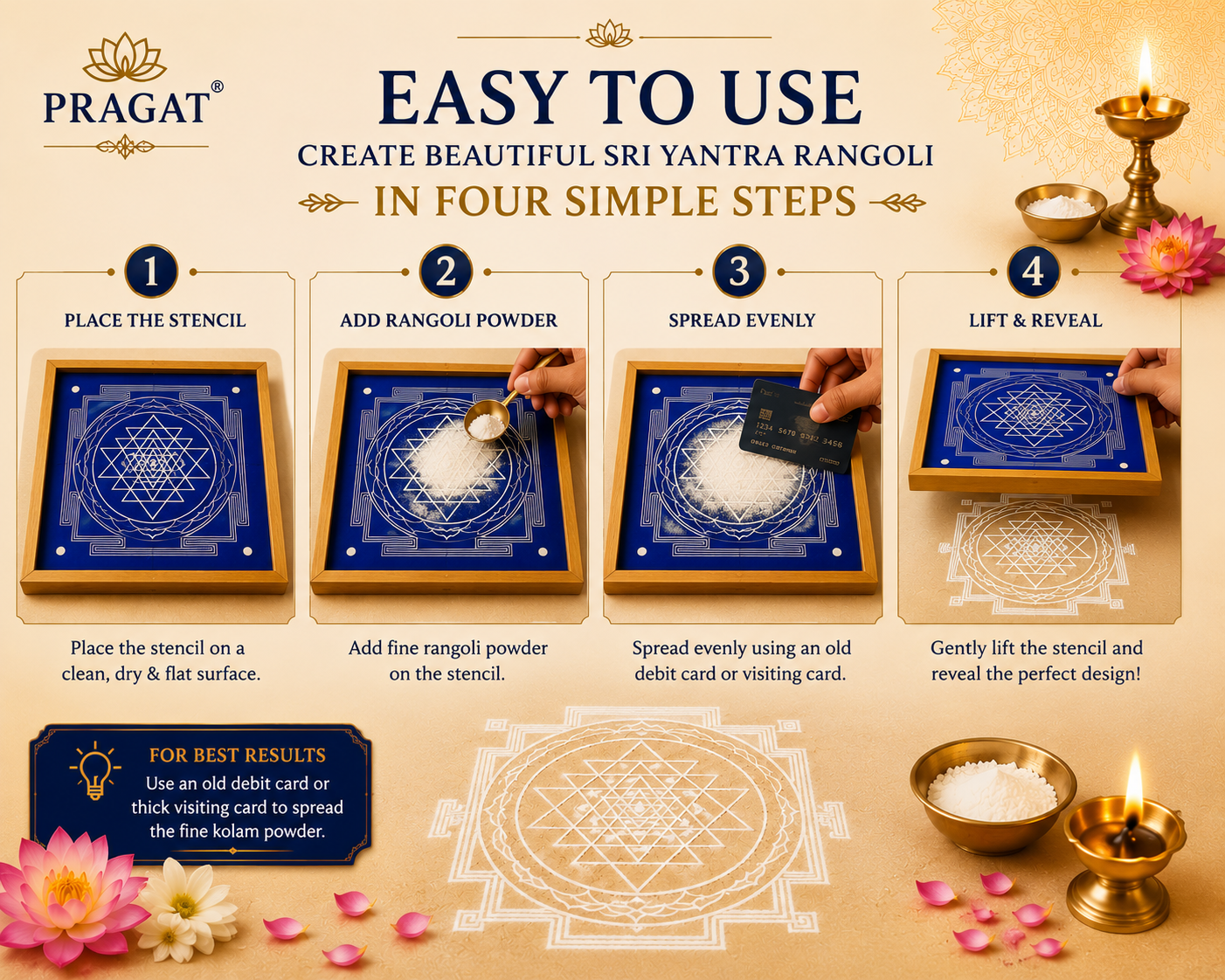 Charged Sri Yantra Kolam Rangoli Stencil Wooden, Rangoli Sacha Wooden, 1 Piece (10x10 Inches) - Image 3