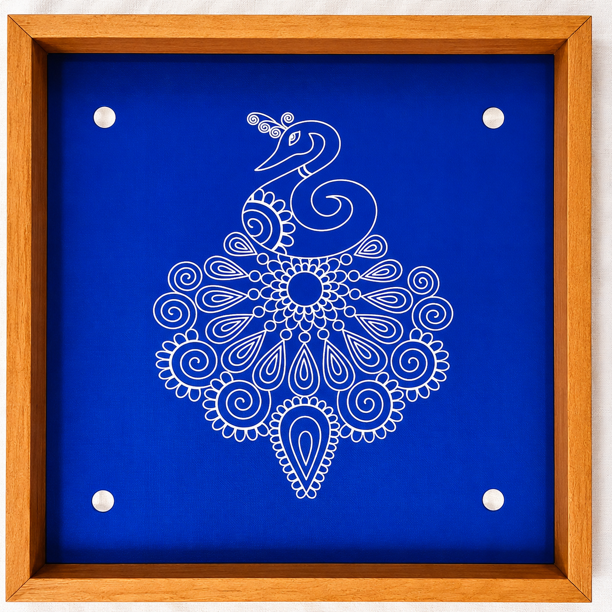 PRAGAT Peacock 1 Design Wooden Rangoli Stencil | Traditional Sacha for Festivals, Home Décor & Puja (10x10)